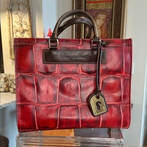 Dooney & Bourke Janine Red Croc Embossed Satchel 11.5”x 10”x 4.25” EUC